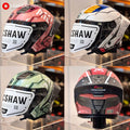 Gracshaw Gundam Collectors Zaku Green Open Face Helmet shown with the other Gundam Collectors colourways in a four-panel view
