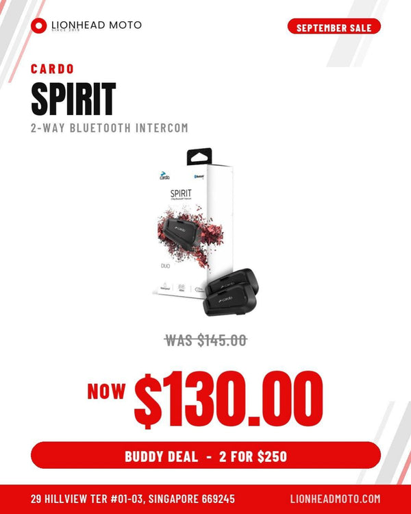September Sale: Cardo Spirit at SGD 130, or two for SGD 250.