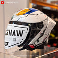 Gracshaw Gundam Collectors RX-78 White Blue open face helmet, three-quarter view showing the white and blue panels