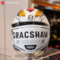 Gracshaw Gundam Collectors RX-78 White Blue open face helmet, front view of the RX-78-2 colourway