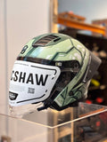 Gracshaw Gundam Collectors Zaku Green open face helmet, front three-quarter view of the olive green Zaku II shell