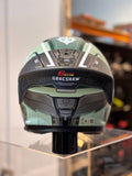 Gracshaw Gundam Collectors Zaku Green open face helmet, rear view with the limited edition number plate