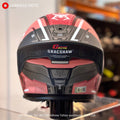 Gracshaw Gundam Collectors Zaku Red open face helmet, rear view showing the Zaku II tail graphic