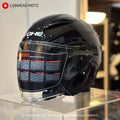 YOHE 868-2 open face helmet in Black, front three-quarter view