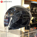 YOHE 868-2 open face helmet in Black, front three-quarter view of the gloss black shell