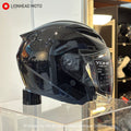 YOHE 868-2 open face helmet in Black, side view on a display stand