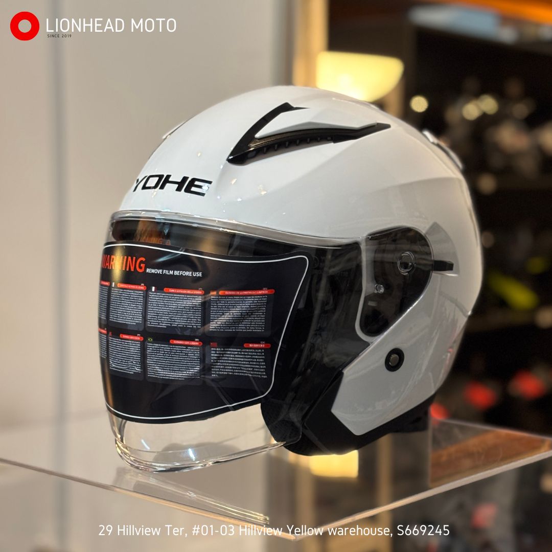 YOHE 868-2 open face helmet in White, front three-quarter view