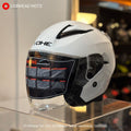 YOHE 868-2 open face helmet in White, front three-quarter view with the visor sticker